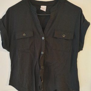 Black Short Sleeve Button Up
